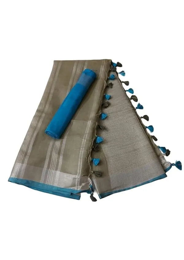 Linen_Cotton_Blend_Handloom_Bhagalpuri_Saree_with_Contrast_Blouse_Piece_(12609_Ash_Grey-Cyan)