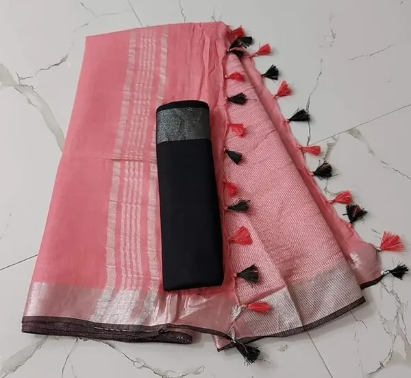 Linen_Cotton_Blend_Handloom_Bhagalpuri_Saree_with_Contrast_Blouse_Piece_(12610_Blush_Pink-Black)
