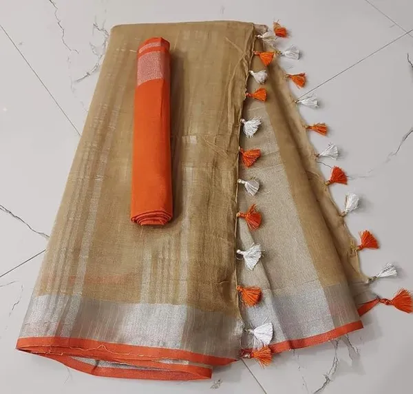 Linen_Cotton_Blend_Handloom_Bhagalpuri_Saree_with_Contrast_Blouse_Piece_(12611_Buff_Brown-Orange)