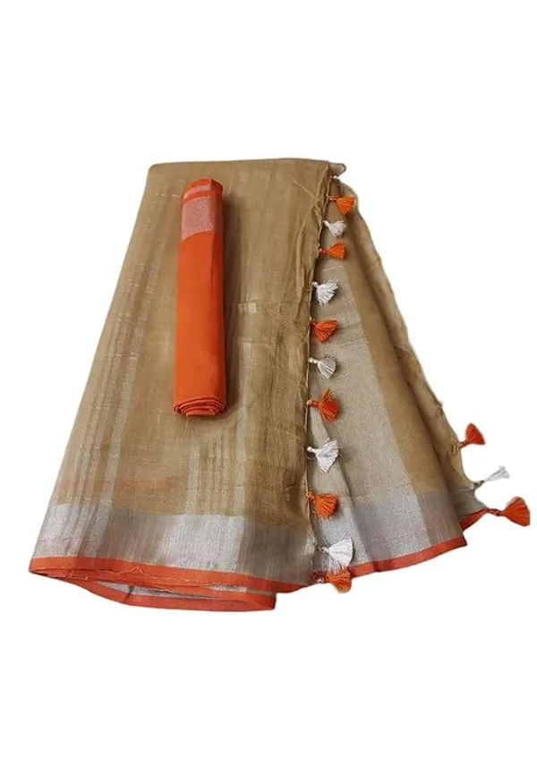 Linen_Cotton_Blend_Handloom_Bhagalpuri_Saree_with_Contrast_Blouse_Piece_(12611_Buff_Brown-Orange)