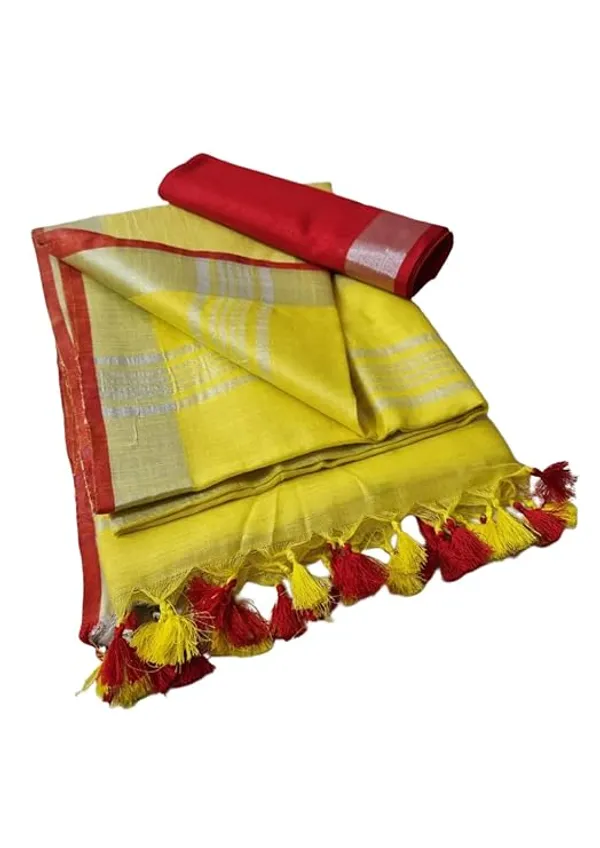 Linen_Cotton_Blend_Handloom_Bhagalpuri_Saree_with_Contrast_Blouse_Piece_(12613_Canary_Yellow-Red)