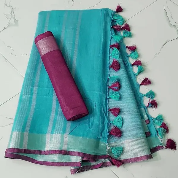 Linen_Cotton_Blend_Handloom_Bhagalpuri_Saree_with_Contrast_Blouse_Piece_(12615_Turquoise-Pink)