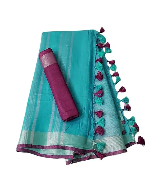 Linen_Cotton_Blend_Handloom_Bhagalpuri_Saree_with_Contrast_Blouse_Piece_(12615_Turquoise-Pink)