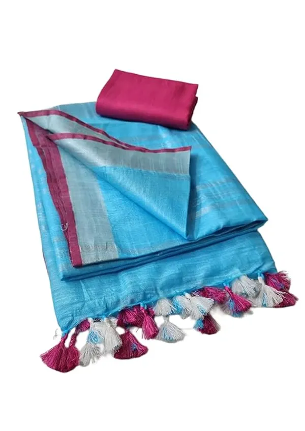 Linen_Cotton_Blend_Handloom_Bhagalpuri_Saree_with_Contrast_Blouse_Piece_(12616_Cyan-Pink)