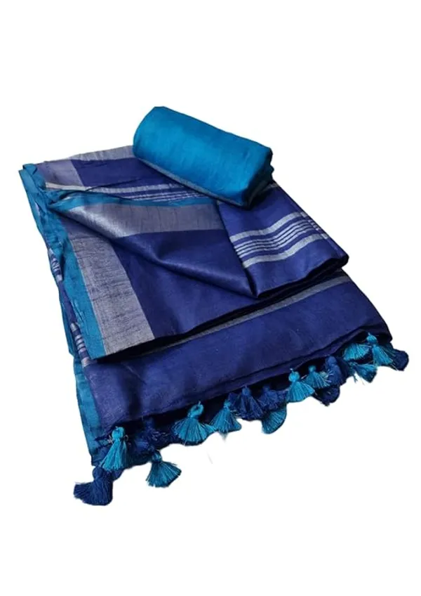 Linen_Cotton_Blend_Handloom_Bhagalpuri_Saree_with_Contrast_Blouse_Piece_(12618_Duke_Blue-Cyan)