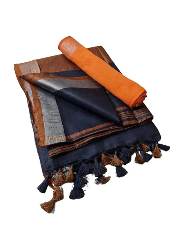 Linen_Cotton_Blend_Handloom_Bhagalpuri_Saree_with_Contrast_Blouse_Piece_(12619_Egyptian_Blue-Orange)