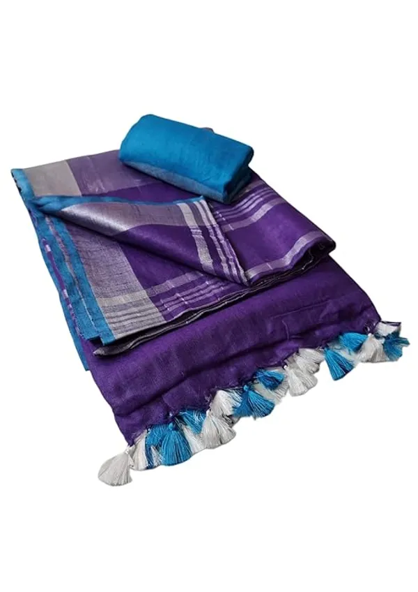 Linen_Cotton_Blend_Handloom_Bhagalpuri_Saree_with_Contrast_Blouse_Piece_(12621_French_Purple-Cyan)