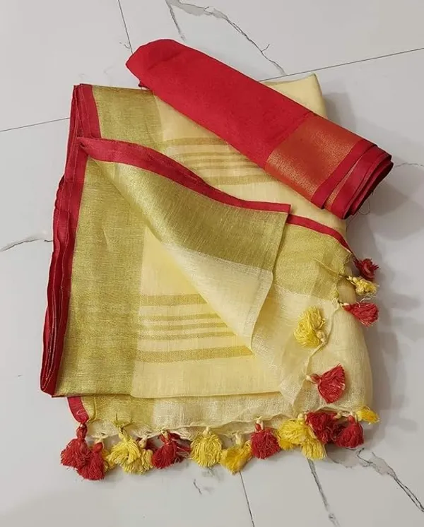 Linen_Cotton_Blend_Handloom_Bhagalpuri_Saree_with_Contrast_Blouse_Piece_(12623_Gold-Creame-Red)