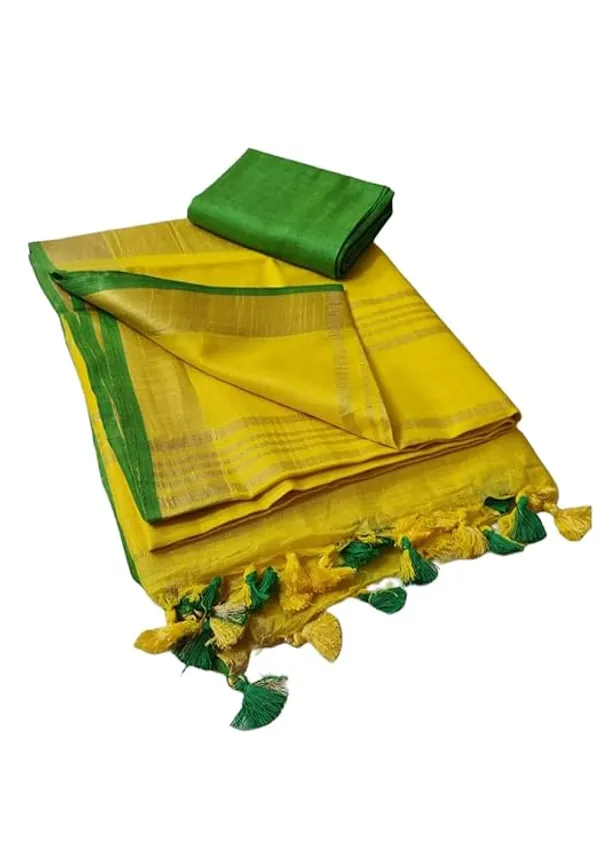 Handloom_Bhagalpuri_Linen_Cotton_Blend_Contrast_Border_Saree_for_Women_(12628_Gold-Yellow-Green)