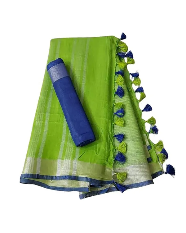 Linen_Cotton_Blend_Handloom_Bhagalpuri_Saree_with_Contrast_Blouse_Piece_(12629_Green-Blue)