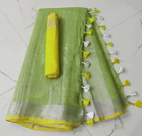 Linen_Cotton_Blend_Handloom_Bhagalpuri_Saree_with_Contrast_Blouse_Piece_(12630_Green-Yellow)