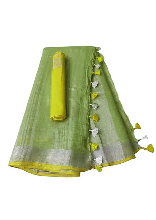 Linen_Cotton_Blend_Handloom_Bhagalpuri_Saree_with_Contrast_Blouse_Piece_(12630_Green-Yellow)