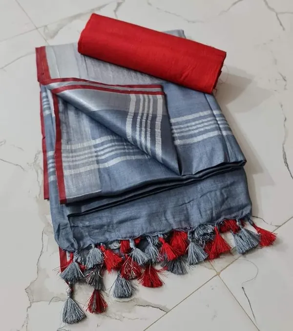 Linen_Cotton_Blend_Handloom_Bhagalpuri_Saree_with_Contrast_Blouse_Piece_(12633_Grey-Red)