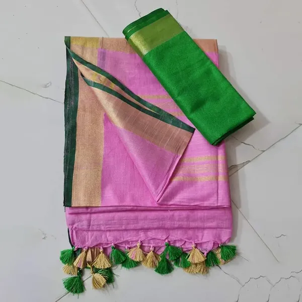 Linen_Cotton_Blend_Handloom_Bhagalpuri_Saree_with_Contrast_Blouse_Piece_(12635_Hopbush_Pink-Dark_Green)