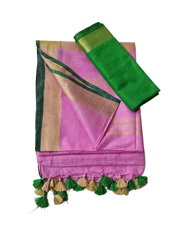 Linen_Cotton_Blend_Handloom_Bhagalpuri_Saree_with_Contrast_Blouse_Piece_(12635_Hopbush_Pink-Dark_Green)