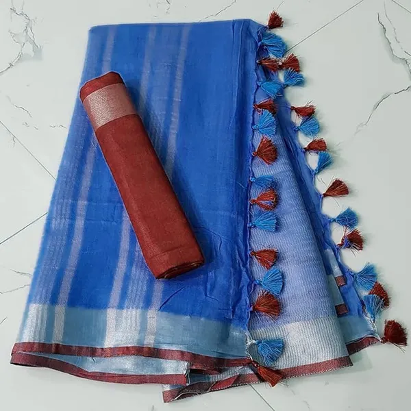 Linen_Cotton_Blend_Handloom_Bhagalpuri_Saree_with_Contrast_Blouse_Piece_(12640_Neon_Blue-Red)