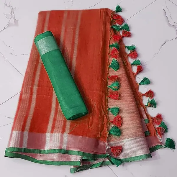 Linen_Cotton_Blend_Handloom_Bhagalpuri_Saree_with_Contrast_Blouse_Piece_(12643_Red-Green)