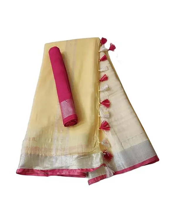 Linen_Cotton_Blend_Handloom_Bhagalpuri_Saree_with_Contrast_Blouse_Piece_(12645_Strew_Creame-Pink)