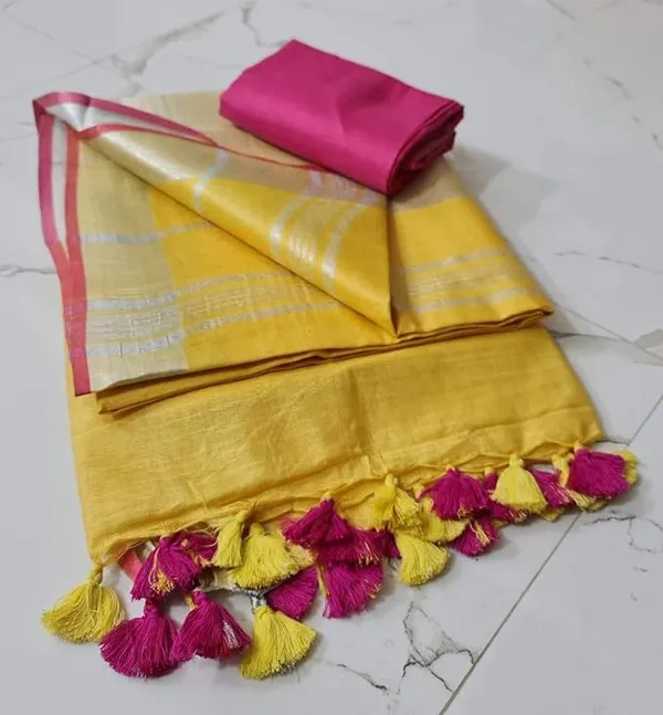 Linen_Cotton_Blend_Handloom_Bhagalpuri_Saree_with_Contrast_Blouse_Piece_(12648_Yellow_Pink)