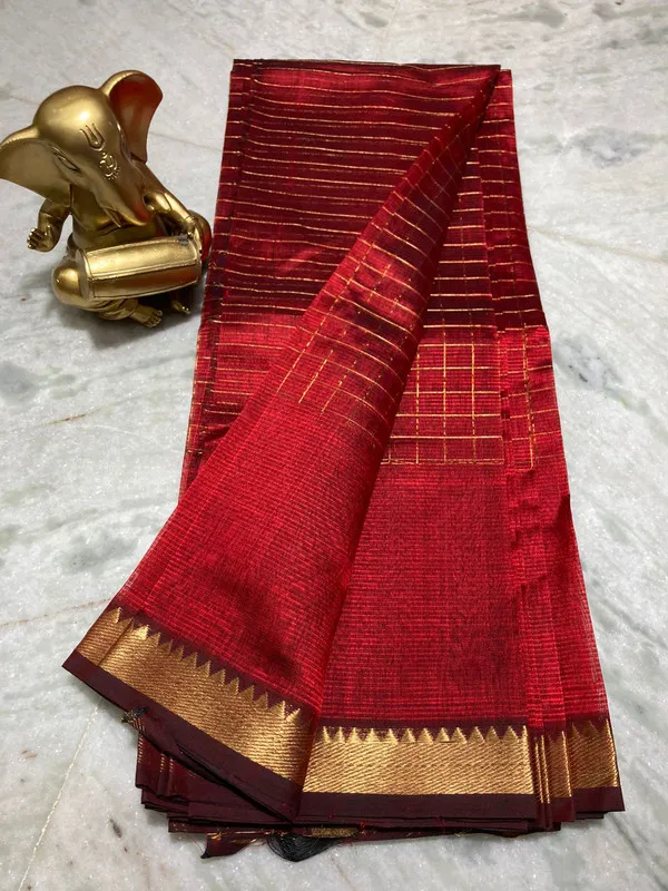 Premium_Cotton_Silk_Handloom_Mangalagiri_Half_Body_Check_Saree_(HB-Cardinal_Red)