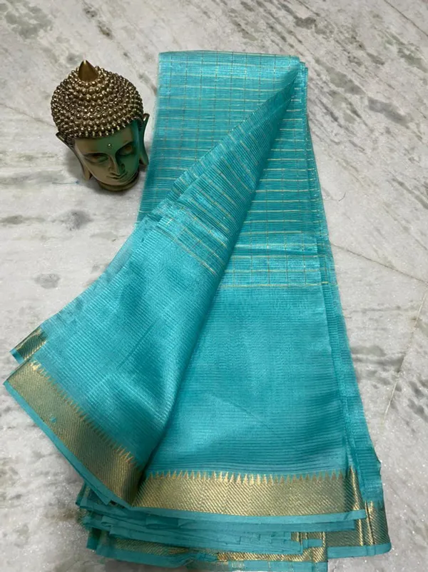 Authentic_Cotton_Silk_Handloom_Mangalagiri_Half_Body_Check_Saree_(HB-Cyan)