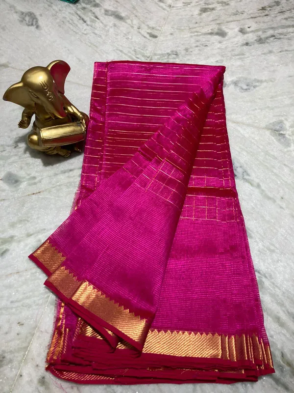 Premium_Cotton_Silk_Handloom_Mangalagiri_Half_Body_Check_Saree_(HB-Deep_Pink)