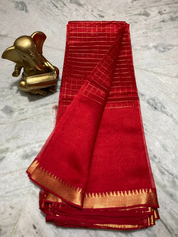 Premium_Cotton_Silk_Handloom_Mangalagiri_Half_Body_Check_Saree_(HB-Fine_Red)