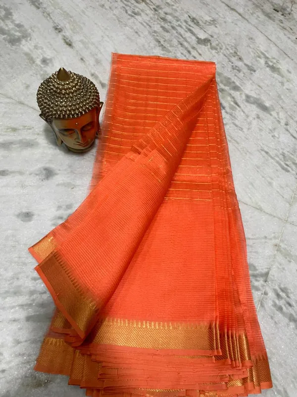 Authentic_Cotton_Silk_Handloom_Mangalagiri_Half_Body_Check_Saree_(HB-Flamingo_Orange)
