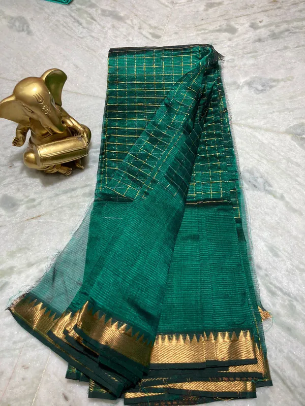 Authentic_Cotton_Silk_Handloom_Mangalagiri_Half_Body_Check_Saree_(HB-Pine_Green)