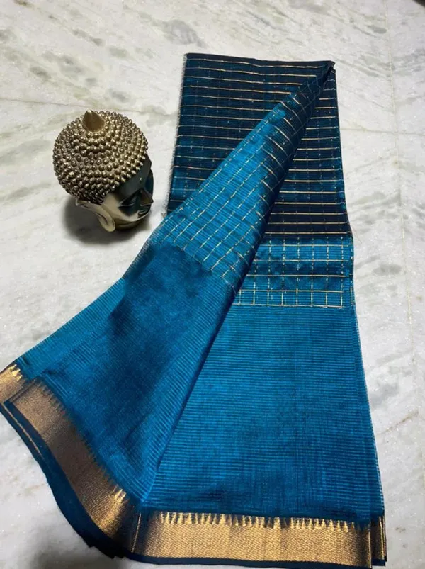Premium_Cotton_Silk_Handloom_Mangalagiri_Half_Body_Check_Saree_(HB-Reinit_Blue)