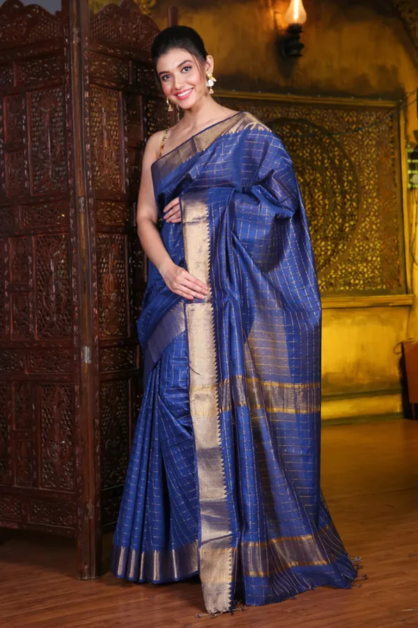 Authentic_Egyptian_Blue_Cotton_Silk_Handloom_Mangalagiri_Check_Saree_with_Blouse_Piece