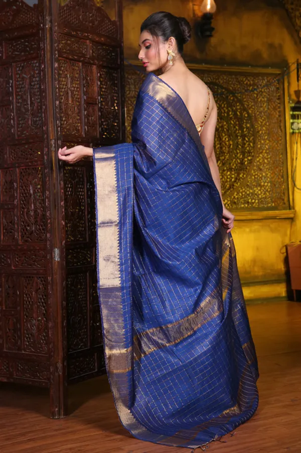Authentic_Egyptian_Blue_Cotton_Silk_Handloom_Mangalagiri_Check_Saree_with_Blouse_Piece