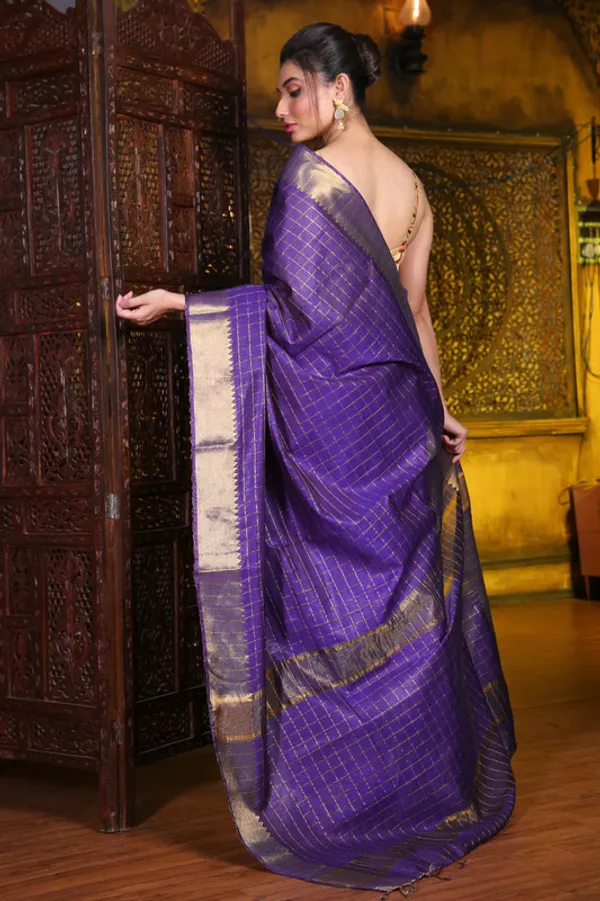 Authentic_French_Purple_Cotton_Silk_Handloom_Mangalagiri_Check_Saree_with_Blouse_Piece