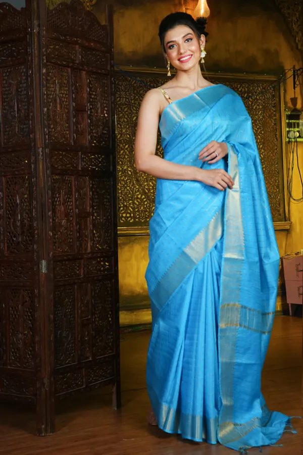 Premium_Pacific_Cyan_Cotton_Silk_Handloom_Mangalagiri_Check_Saree_with_Blouse_Piece
