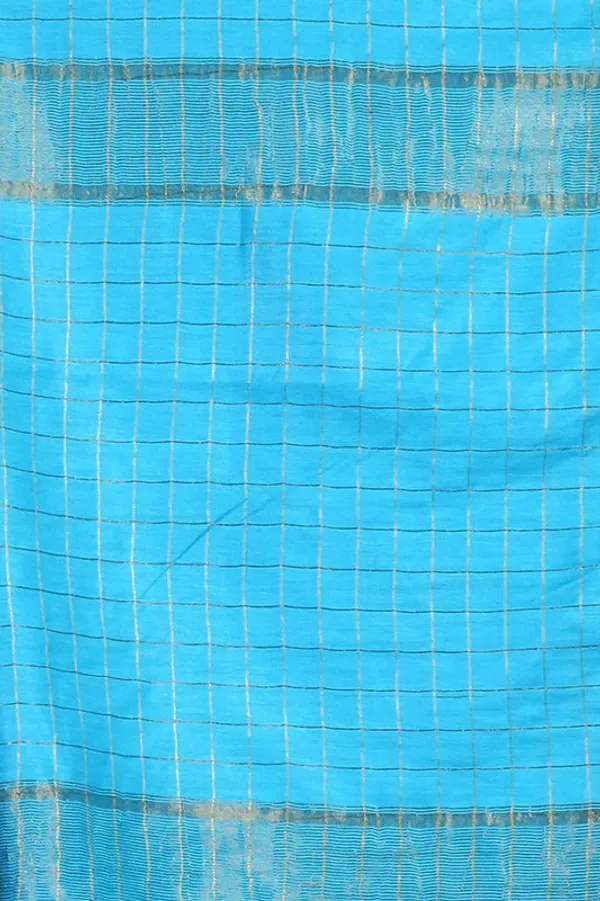 Premium_Pacific_Cyan_Cotton_Silk_Handloom_Mangalagiri_Check_Saree_with_Blouse_Piece