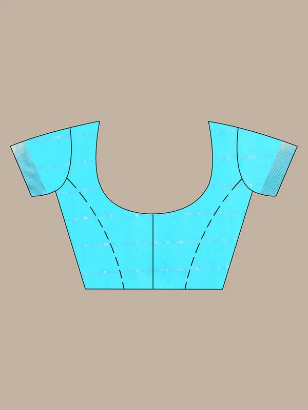 Premium_Pacific_Cyan_Cotton_Silk_Handloom_Mangalagiri_Check_Saree_with_Blouse_Piece
