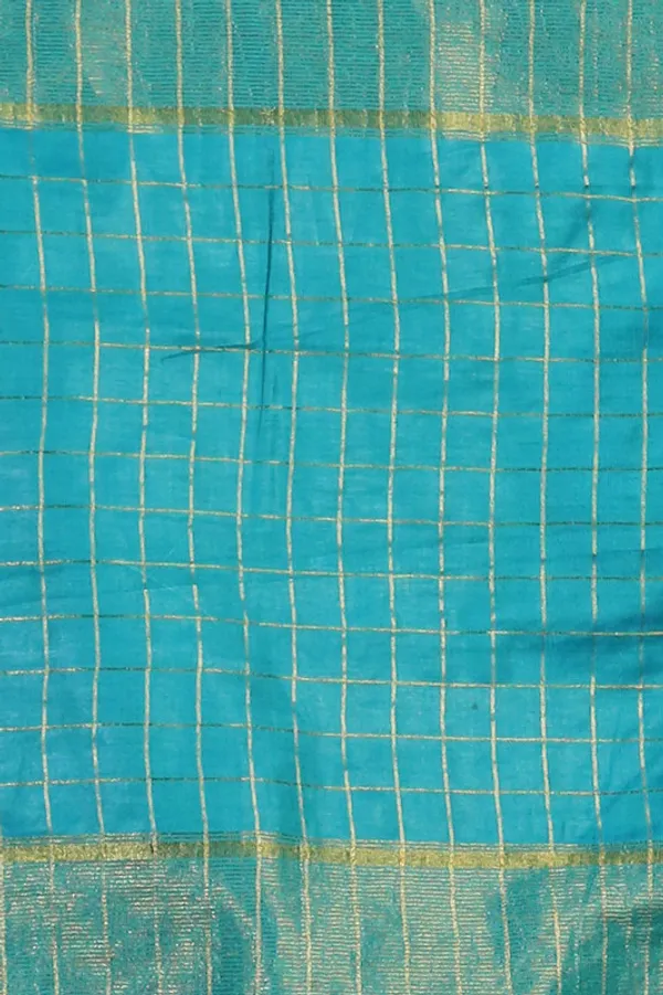 Authentic_Turquoise_Cotton_Silk_Handloom_Mangalagiri_Check_Saree_with_Blouse_Piece