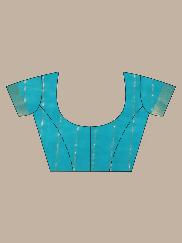 Authentic_Turquoise_Cotton_Silk_Handloom_Mangalagiri_Check_Saree_with_Blouse_Piece