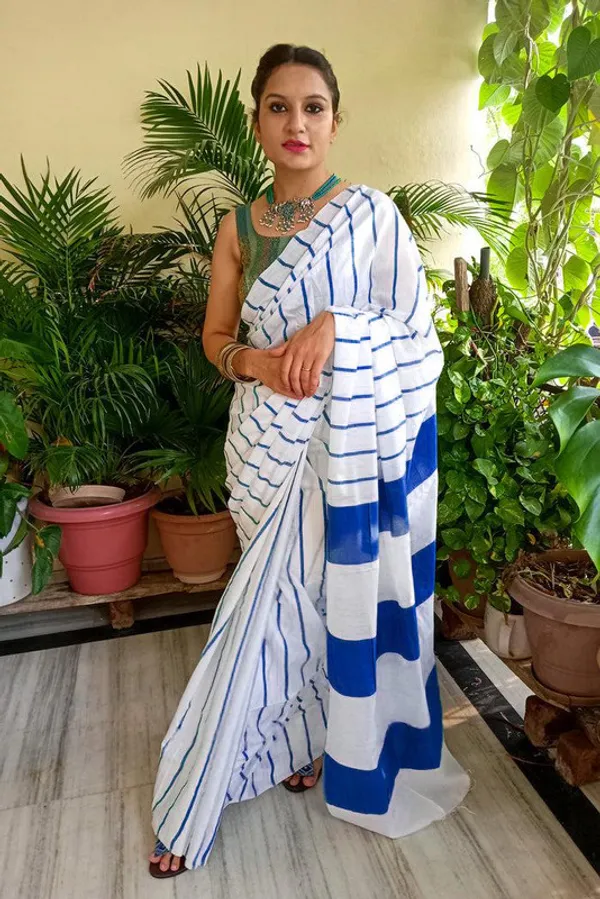 Blue_Cotton_Soft_Silk_Striped_Handloom_Bhagalpuri_Saree