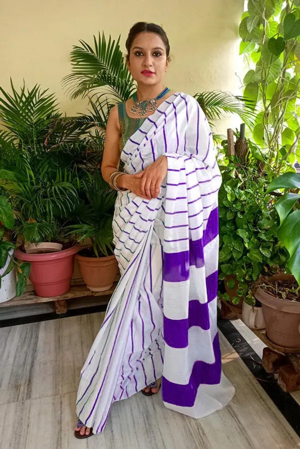 French_Purple_Cotton_Soft_Silk_Striped_Handloom_Bhagalpuri_Saree