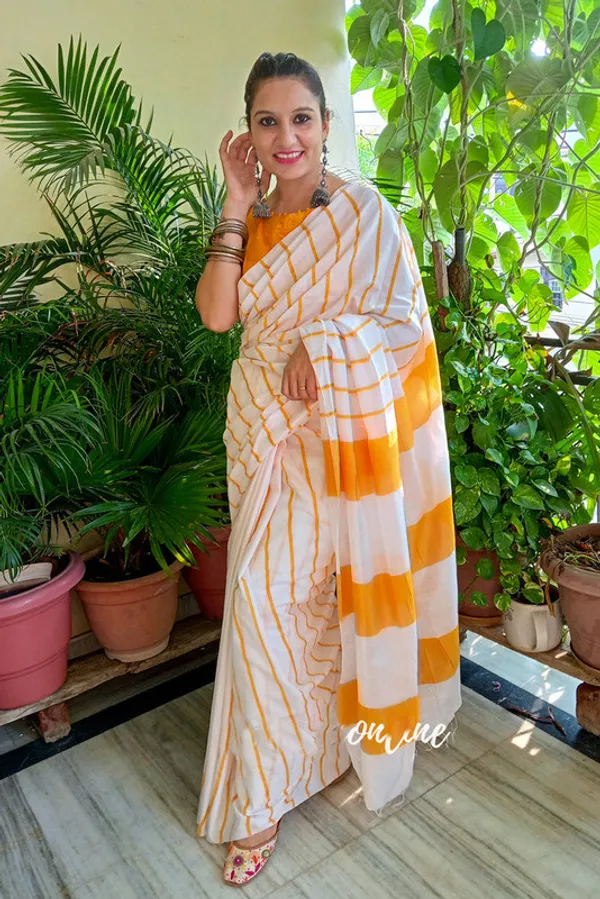 Gamboge_Yellow_Cotton_Soft_Silk_Striped_Handloom_Bhagalpuri_Saree