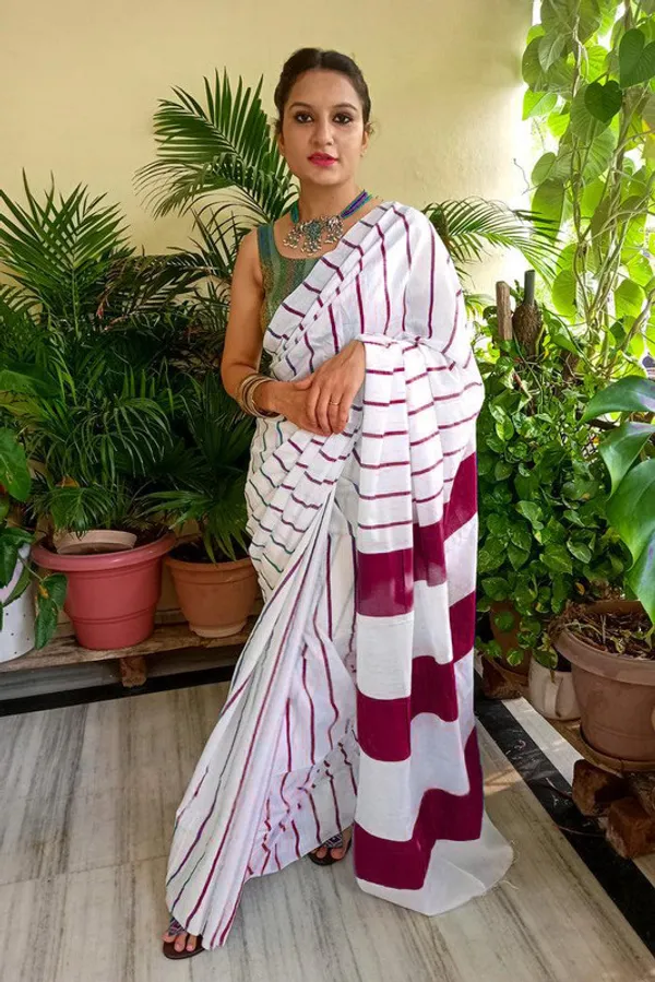 Magenta_Cotton_Soft_Silk_Striped_Handloom_Bhagalpuri_Saree
