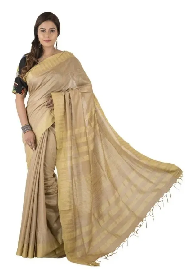 Akaroe_Brown_Handloom_Semi_Tussar_Silk_Temple_Border_Bhagalpuri_Saree