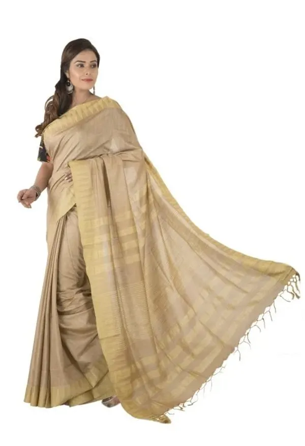 Akaroe_Brown_Handloom_Semi_Tussar_Silk_Temple_Border_Bhagalpuri_Saree