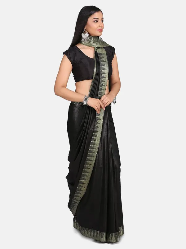 Black_Handloom_Semi_Tussar_Silk_Temple_Border_Bhagalpuri_Saree