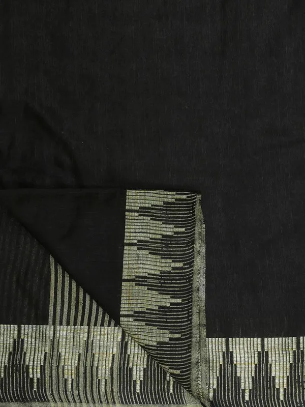 Black_Handloom_Semi_Tussar_Silk_Temple_Border_Bhagalpuri_Saree