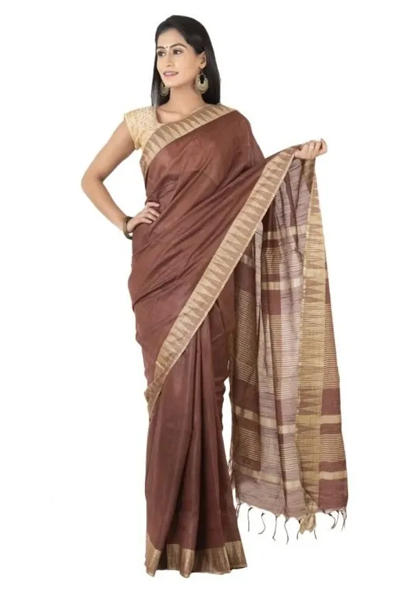 Chico_Brown_Handloom_Semi_Tussar_Silk_Temple_Border_Bhagalpuri_Saree
