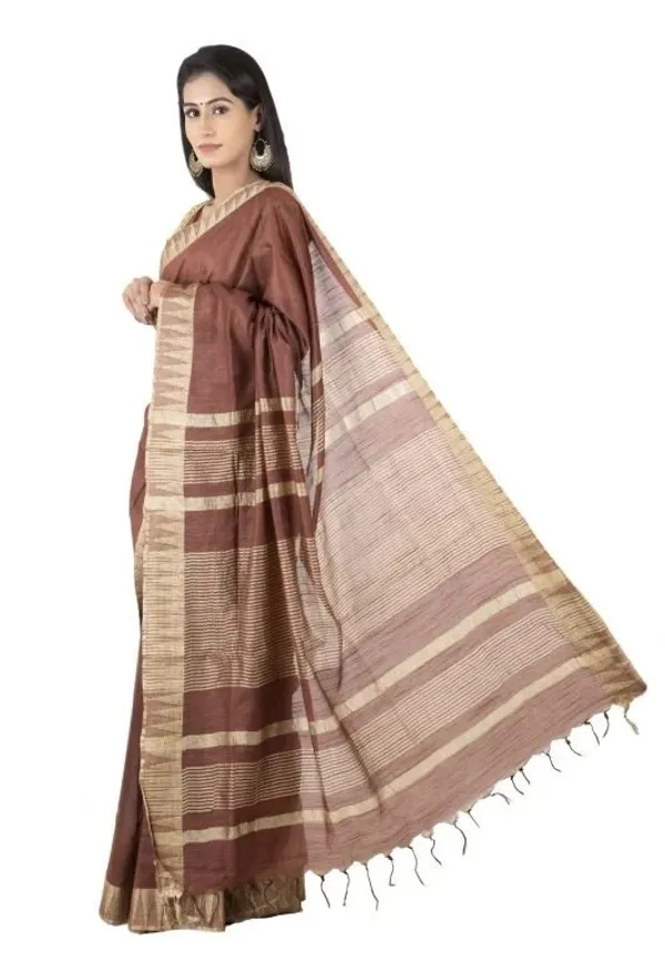Chico_Brown_Handloom_Semi_Tussar_Silk_Temple_Border_Bhagalpuri_Saree