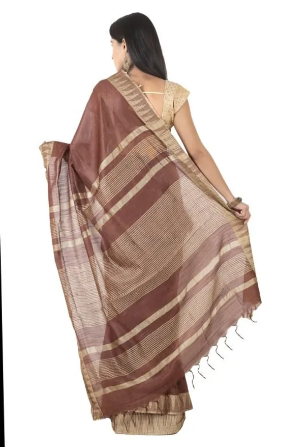 Chico_Brown_Handloom_Semi_Tussar_Silk_Temple_Border_Bhagalpuri_Saree