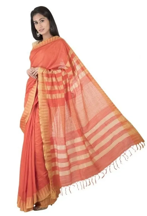 Chromai_Orange_Handloom_Semi_Tussar_Silk_Temple_Border_Bhagalpuri_Saree